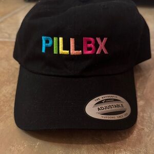NEW Black Adjustable Yupoong Cap with Colorful Embroidery - says PILLBX